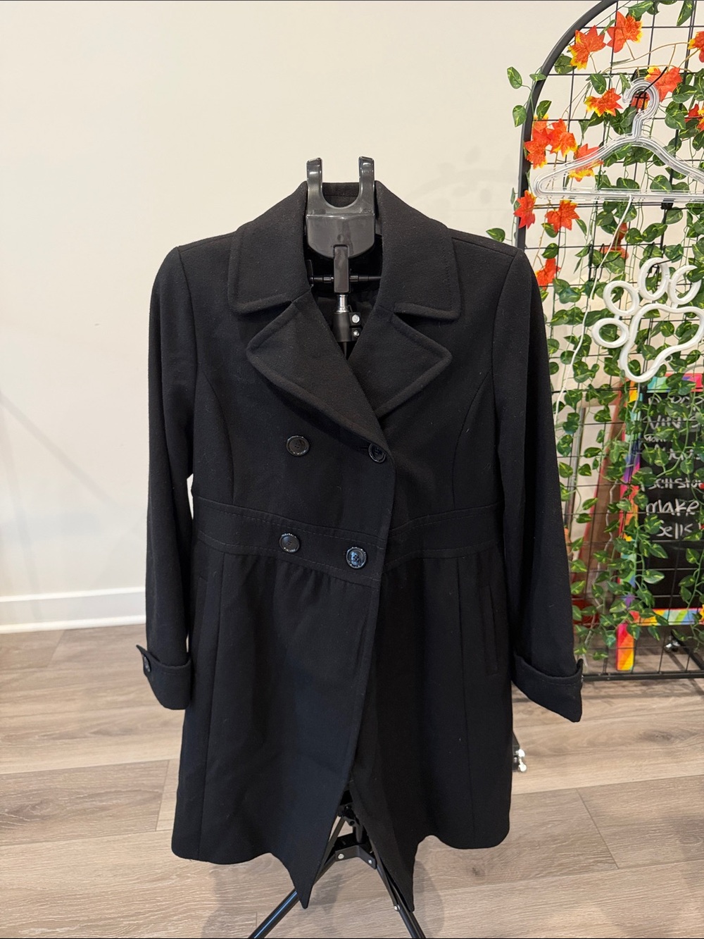 New York & Company Black Double-Breasted Peacoat